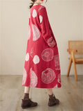 Lady Ethnic Style Polka Dot Fleece-lined Winter Cotton Linen Dress