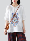 Ethnic Style Embroidered Women's Half Sleeve Shirts