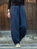 Women's Zen Style Warm Plush Lined Linen Long Pants for Winter