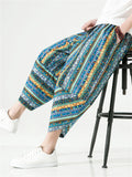 Men's Thai Style Ethnic Print Lace Up Cropped Pants