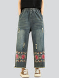 Floral & Graphic Embroidered Raw Hem Jeans for Women