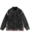 Women's Ethnic Patchwork Chest Pockets Button Up Denim Jacket