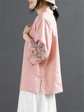 Chinese Ancient Style Floral Embroidery Knot Button Shirt for Women