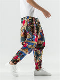 Men's Ethnic Style Abstract Plaid Print Hakama Pants