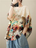 Women's Casual Round Neck Half Sleeve Oversized Print Shirt