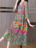 Elegant 3/4 Sleeve Spliced Floral Dress for Women