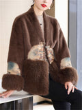 Ladies Vintage Luxury V Neck Knot Button Faux Mink Coats