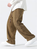 Men's Side Button Decoration Loose Winter Corduroy Pants