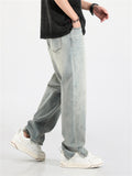 Men's Retro Washed Effect Side Slit Loose Jeans