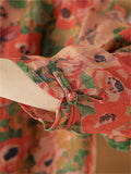 Ladies Country Style Red Flower Print Oversized Linen Shirt