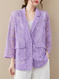 Women's Elegant Floral Lace Hollow Out Lapel Blazer