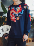 Flying Loong Embroidery Long Sleeve Round Neck Shirt