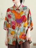 Summer Women's Colorful Multi Dot Printed Lapel Shirt