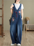 Beautiful Chinese Style Peony Embroideried Female V Neck Jumpsuit