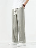 Men's Soft Ice Silk Drawstring Waist Loose Casual Pants