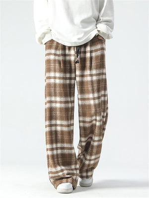 Male Casual Popular Elastic Waist Plaid Pants