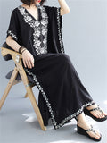 Women's Comfortable Floral Embroideried V Neck Kaftan Dress