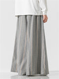 Men's Bohemian Cotton Linen Lace Up Striped Wide Leg Pants