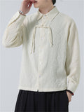 Spring Lapel Tassel Button Jacquard Shirt for Men