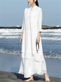 Female Relaxed White Shirt Wide Leg Pants Set