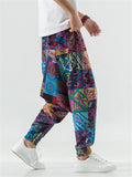 Men's Ethnic Style Abstract Plaid Print Hakama Pants