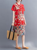 Women's Retro Dragon Print Chinese Style Knot Button Qipao