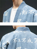 Chinese Style Hanzi Print Front Lace Up Denim Jacket for Men