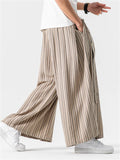 Men's Chinese Style Striped Wide Leg Linen Pants