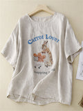 Women's Carrot Lover Bunny Printed Linen Shirts