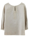 Plain Scoop Neck 3/4 Sleeve Female Cozy Linen Shirt