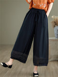 Double Lining Lace Hem Women's Elegant Wide-leg Pants