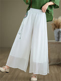 Lotus Embroideried Flowy Linen Fairy Pants for Women