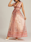 Ladies Sexy Retro Print Maxi Dress for Vacation