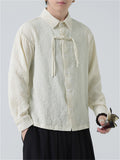 Spring Lapel Tassel Button Jacquard Shirt for Men