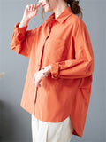 Relaxed Pure Color Female Long Sleeve Pocket Shirts