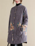 Women's Country Style Stand Collar Button Mid-Length Warm Cotton Coat