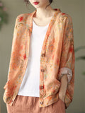 Spring Flower Print Long Sleeve Soft Texture Shirt for Lady