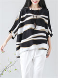 Women's Irregular Stripe Round Neck Oversized Shirt