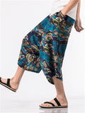 Men's Chinese Style Plus Size Printed Cropped Pants