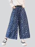 Retro Polka Dot Print Blue Wide Leg Pants for Women