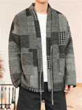 Men's Color Block Patchwork Front Lace Up Loose Jacket