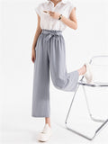 Summer Breathable Chiffon Female Lace Up Straight-Leg Pants