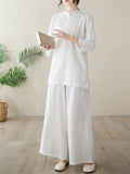 Women's Elegant Cozy Solid Color Stand Collar Shirt + Wide Leg Pants