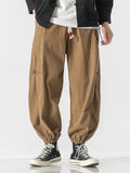 Men's Knot Button Decorative Textured Drawstring Corduroy Pants