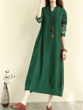 Ethnic Colorful Cloud Embroidery Loose Midi Dress for Women