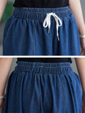 Female Simple Blue Big Size Wide Leg Denim Pants