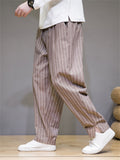 Spring Autumn Men's Fashionable Drawstring Striped Pants