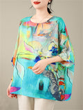 Women's Extra Loose Multicolor Print Short Sleeve Shirt