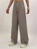 Female Leisure Black & Brown Plaid Wide Leg Trousers