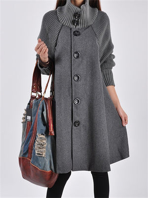 Women's Chic Splicing High Neck Elegant Cape Woolen Coat